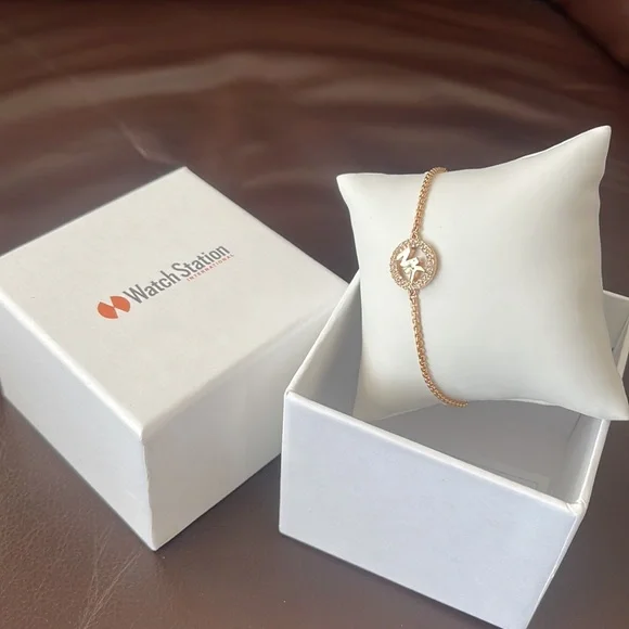 MICHAEL KORS Rose Gold Pave Logo Charm Slider Bracelet MKJ7321791 MKJ7321 NIB - Picture 5 of 6